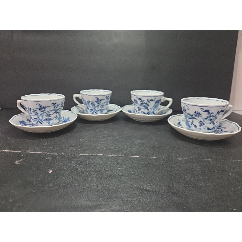Blue Danube Onion China Tea Cups & Saucers Japan Ribbon Original Banner Set Of 4